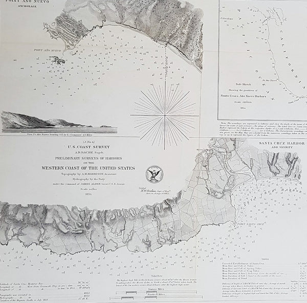 1854 A D Bache Antique Maps of Santa Cruz Point Ano Nuevo