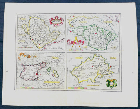 1606 Gerard Mercator Antique Map British Islands Anglesey, Wight Guernsey Jersey