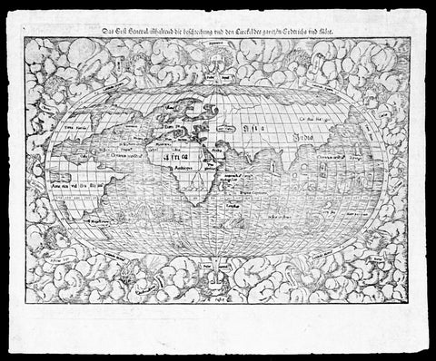 1550 Munster Rare Antique World Map - early depiction of America, Post Columbus