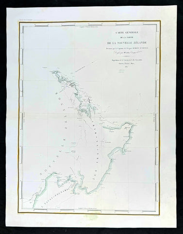 1827 Dumont D Urville Large Antique Early Map of New Zealand