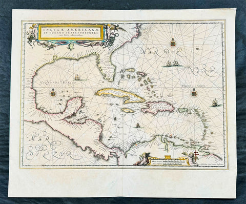 1639 Jan Jansson Antique Map of North America, Gulf of Mexico, Caribbean