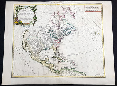 1750 Robert De Vaugondy Large Antique Map of Colonial North America, 1st Edition