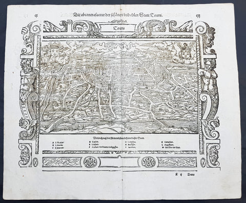 PARIS FRANCE 1598 SEBASTIAN MUNSTER LARGE UNUSUAL ANTIQUE VIEW 16TH CENTURY