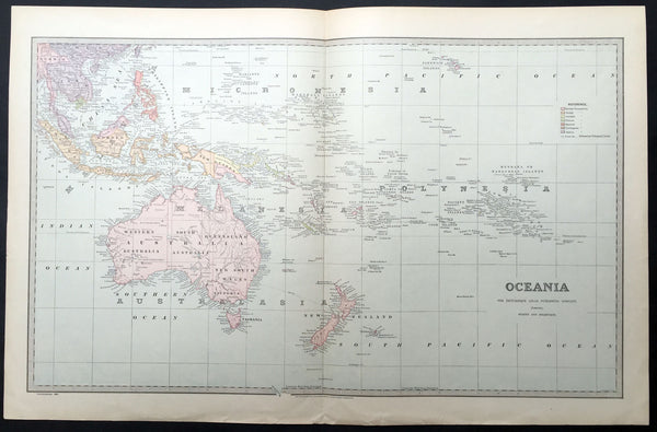 1888 Large Pic Atlas Large Antique Map Oceania Australia New Zealand