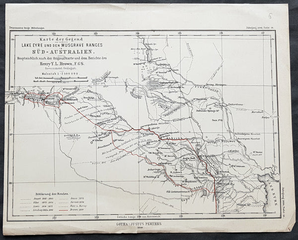 1890 Petermann Antique Map Lake Eyre to The Musgrave Ranges South Aust ...